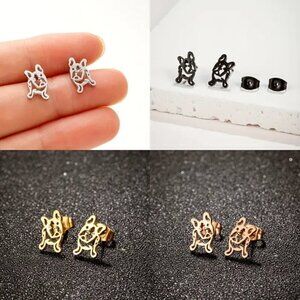 Frenchie Pup Face Tilted Head Stainless Steel Stud Earrings #1366